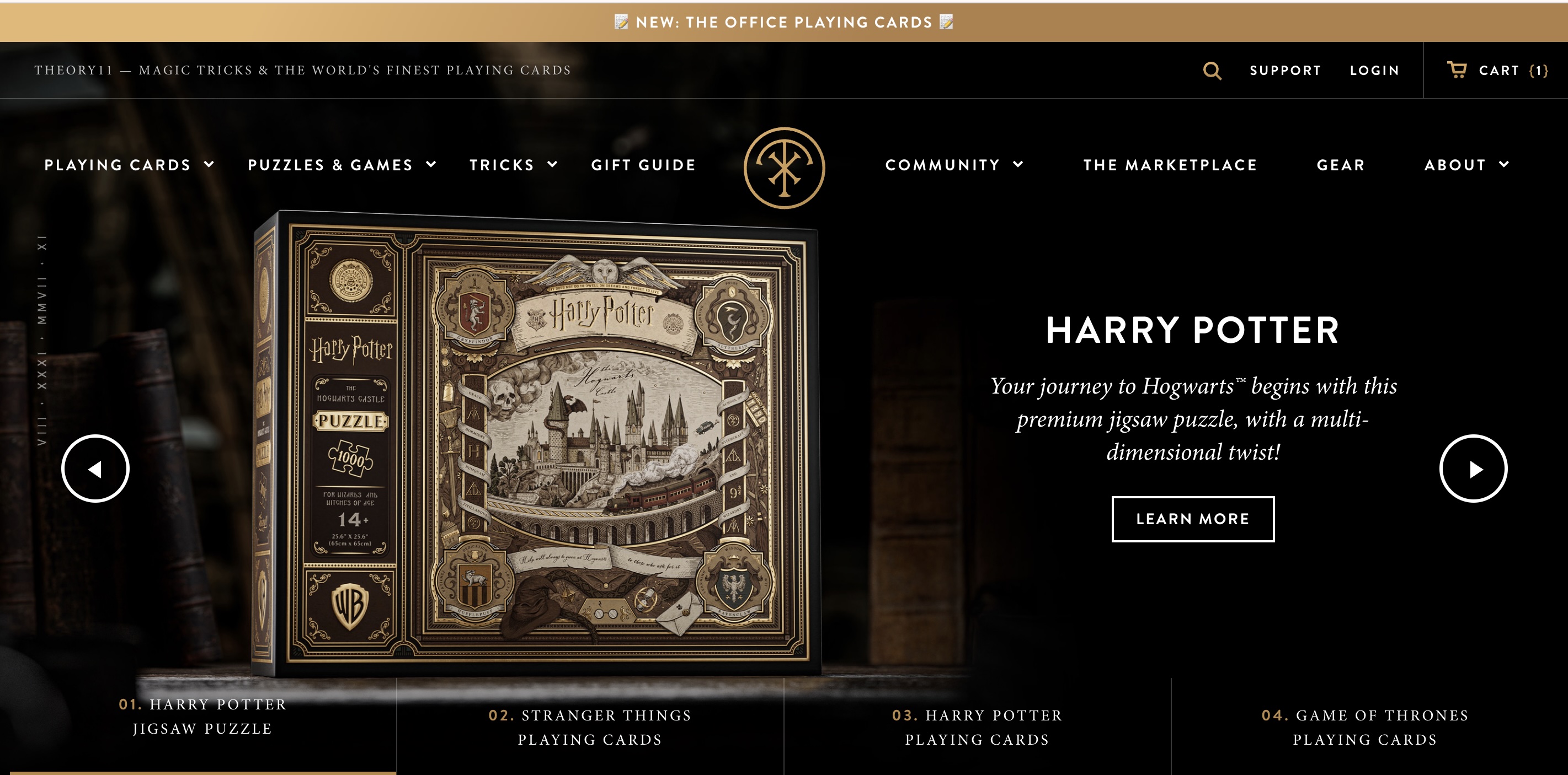 theory11 website homepage showcasing harry potter