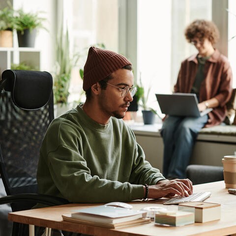 man working on website