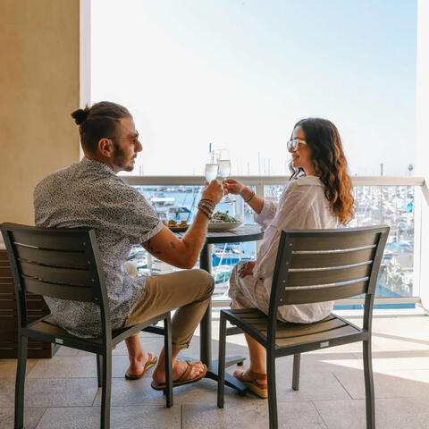 couple celebrating at hotel