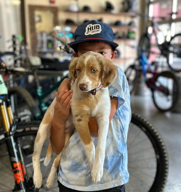 henry and puppy at the the hub cyclery